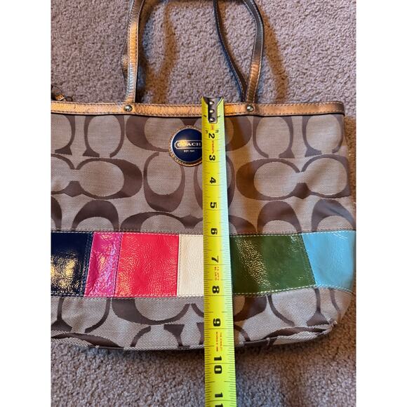 Coach Signature Tote Bag Y2K Monogram Rainbow Stripe Legacy Old Money Classic - Picture 3 of 8
